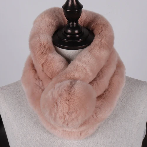 KHAKI PINK Зимний женский шарф из натурального меха, натуральный мягкий мех кролика Рекс, женские теплые шарфы из натурального меха кролика Рекс, опт и розница - Цвет: KHAKI PINK