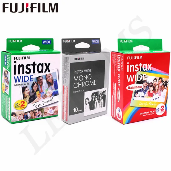 10-100 листов Fujifilm Instax Wide White edge+ Rainbow+ Black films для камеры моментальной печати Fuji 300/200/210/100/500AF - Цвет: 3 in 1 wide films