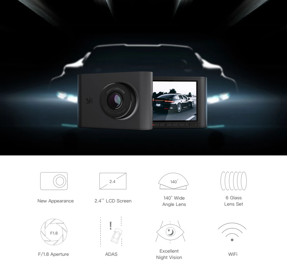 YI Nightscape Dash камера 2,4 ''ЖК-экран 1080P HD ADAS 140 широкоугольный объектив ночного видения Автомобильный видеорегистратор приборная панель камера для автомобиля