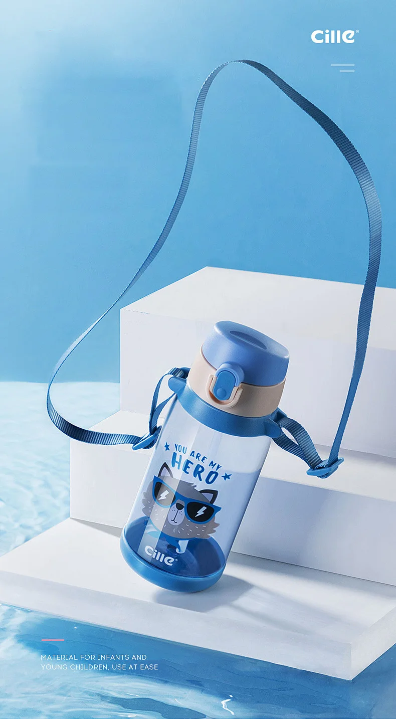 Детская бутылка для воды для детей милые животные Детский сад мои бутылки с соломинкой подвесной ремешок пищевой материал 620 мл H1209