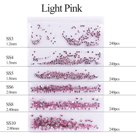 Light Pink Полный красота 1440 шт. дизайн ногтей Стразы 10 цветов смешанные 6 Размеры SS3-10 стекло Flatback кристалл пламя AB 3D Самоцветы аксессуары CH025 - Цвет: Light Pink