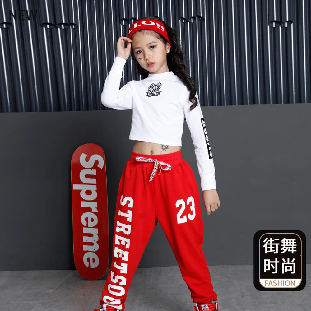 Красные детские танцевальные костюмы для вечеринки джазовые Топы + штаны в стиле