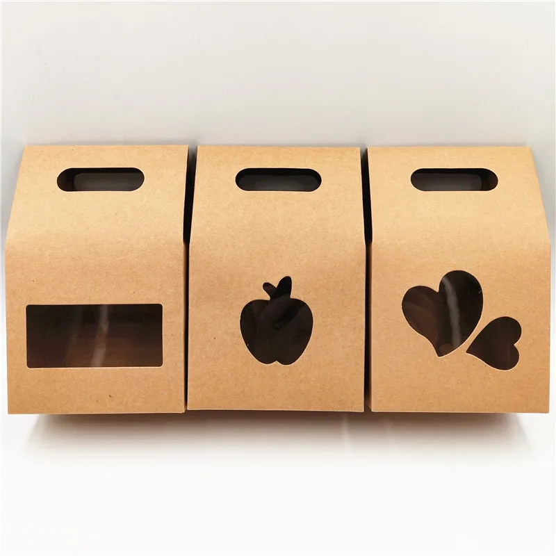 10 шт./лот Apple в форме сердца полые ПВХ окна крафт бумага коробка подарочная