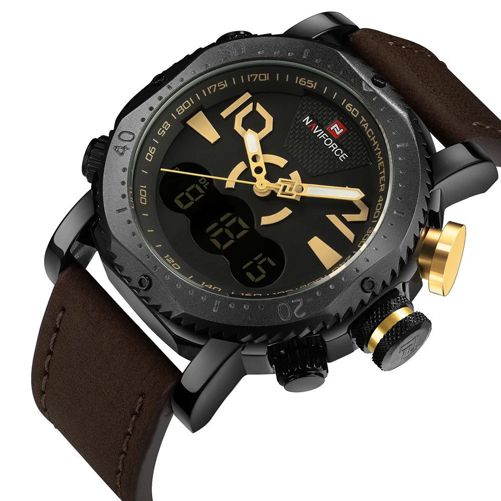 NAVIFORCE мужские спортивные часы с двойным дисплеем СВЕТОДИОДНЫЕ Цифровые