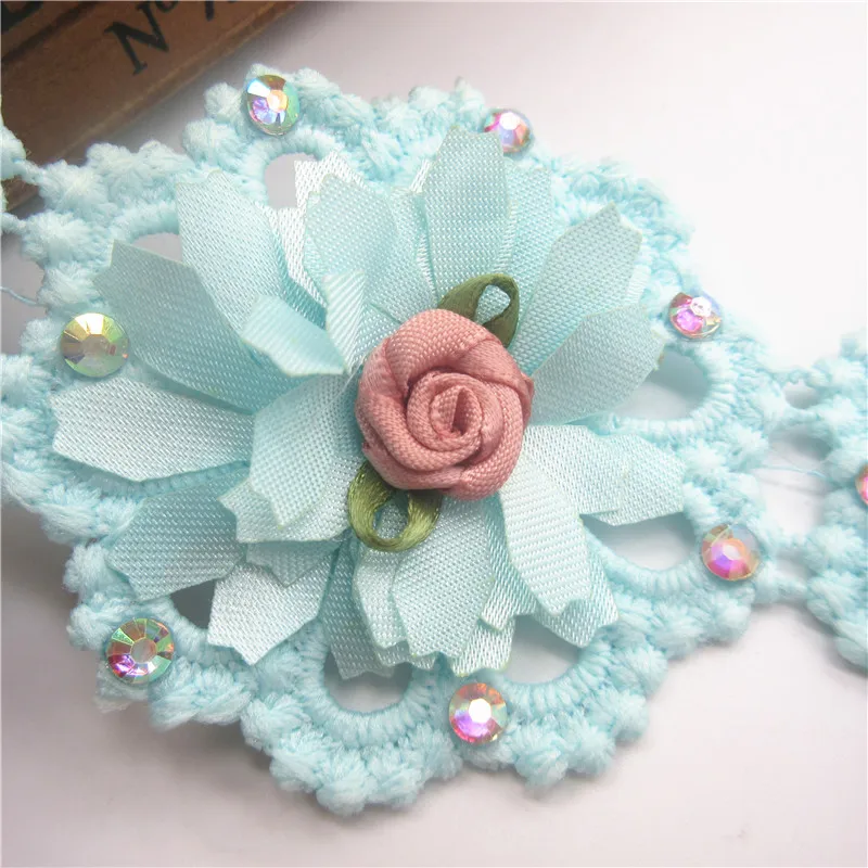 20X 6.5CM Cotton Chiffon Diamond Flowers Embroidered Lace Trim Ribbon Fabric Sewing Craft For Costume Wedding Dress Decoration | Дом и сад