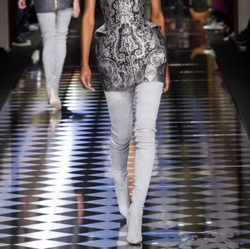 Сексуальные высокие сапоги выше колена облегающие эластичные Замшевые Кожаные