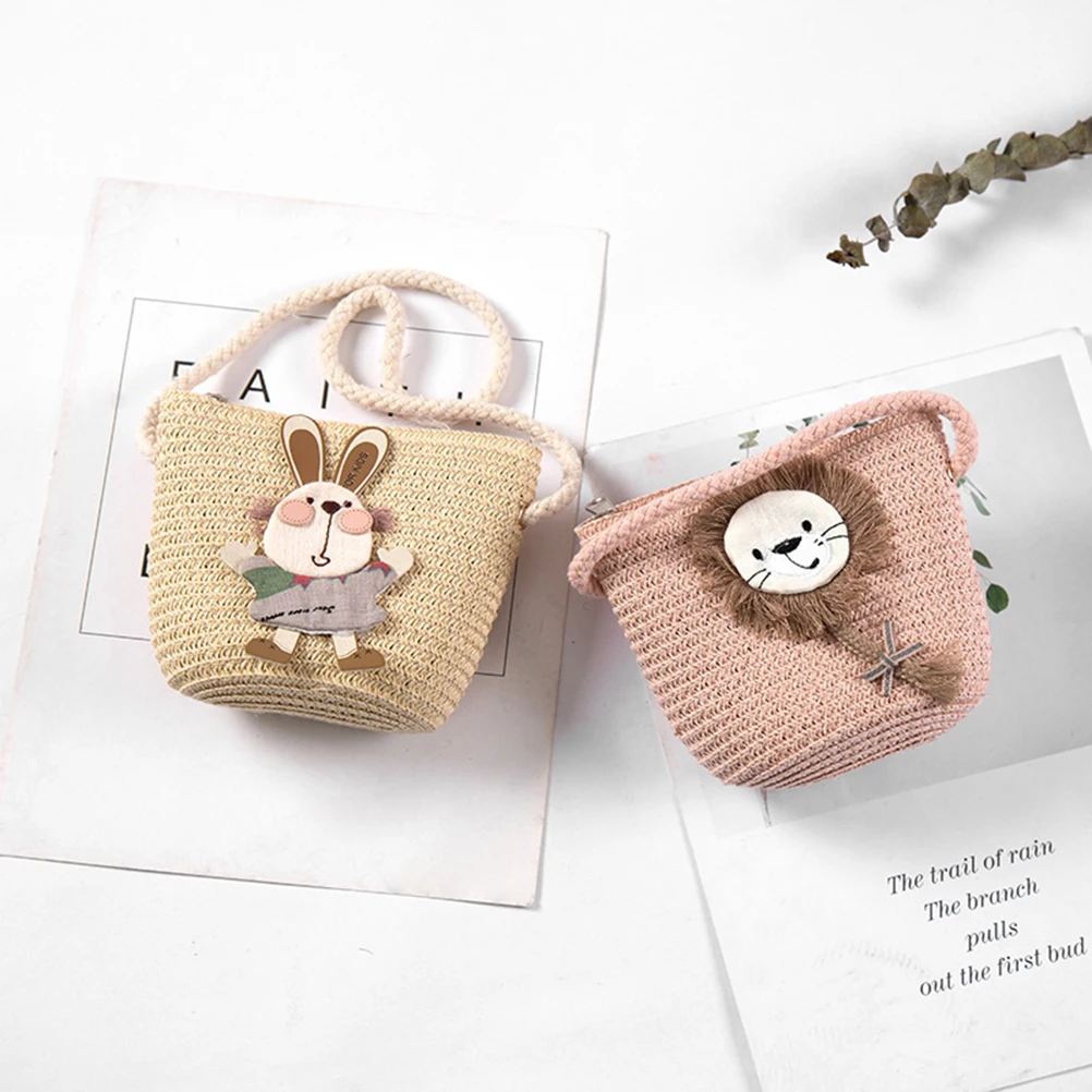 Летняя соломенная мессенджер сумки для детей милый Лев мини пляжная сумка на