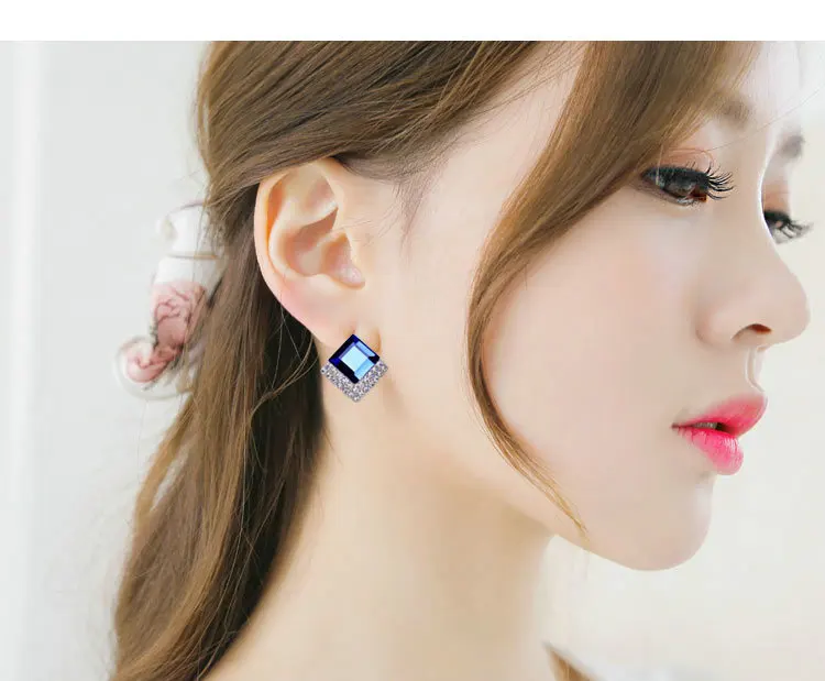 Серьги женские квадратные серьги с синими кристаллами в Корейском стиле |