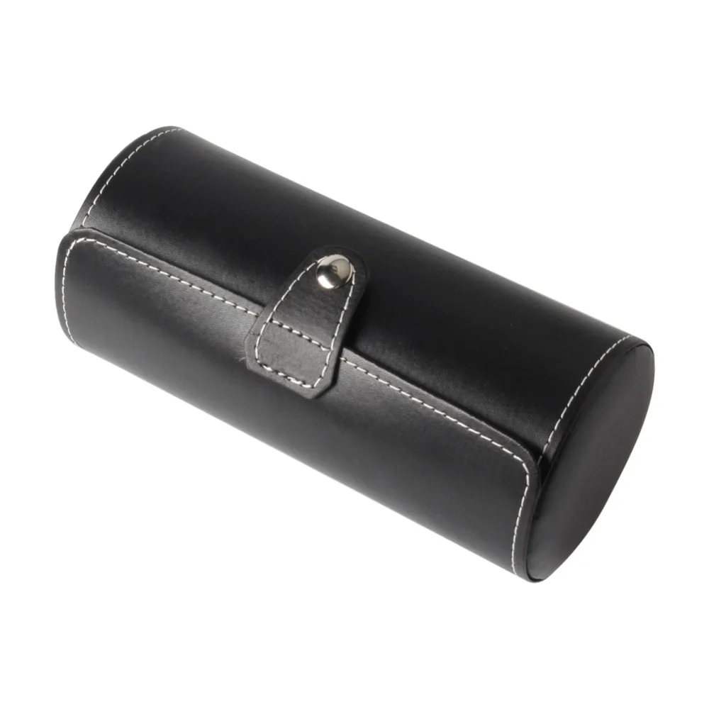 Черный цилиндрический Дорожный Чехол для часов с 3 отделениями кожаный держатель
