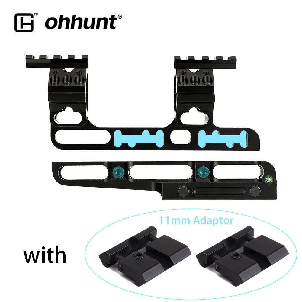 Mount with Adaptor Ohhunt bi-направление 25,4 мм 30 мм смещение регулируемые прицелы для охотничьих ружей кольца с пузырьковым уровнем Топ Пикатинни Вивер рейка - Цвет: Mount with Adaptor