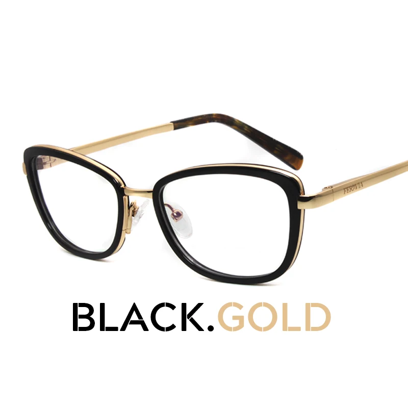 Black Gold Модные дизайнерские металлические ацетатная оправа для очков Очки для близорукости рамка для чтения женские золотые черные Деми серые очки FVG7110 - Цвет оправы: Black Gold