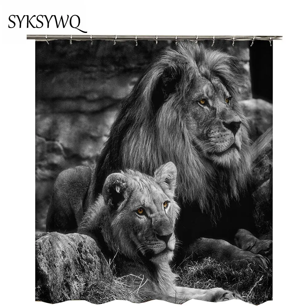 Уникальные товары занавеска для душа в виде льва водонепроницаемые 3d-занавески