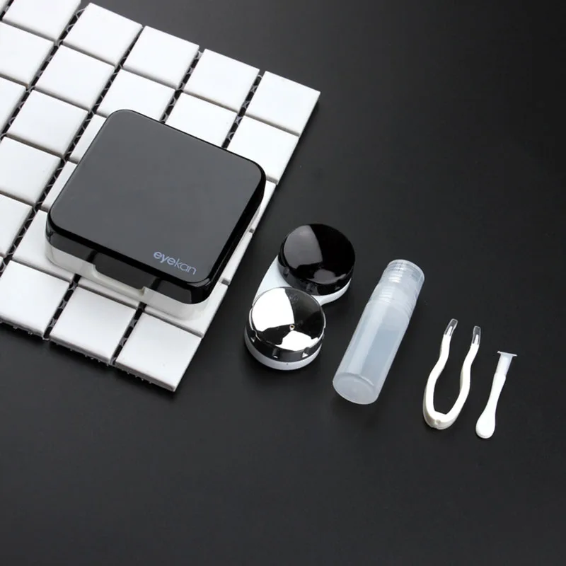 Black Контактные линзы для девочек, коробка для контактных линз, набор для ухода за глазами, очиститель, Держатель контейнера для линз, Милый Дорожный Чехол для женщин - Цвет: Black