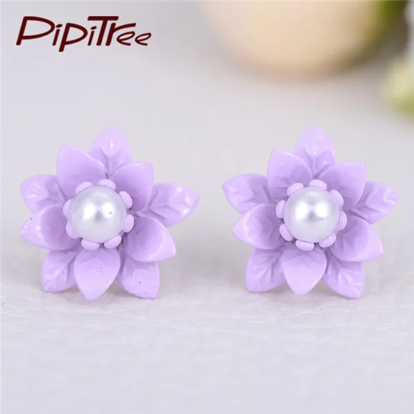 dark violet Pipitree модные ювелирные изделия карамельного цвета золотого цвета цветок серьги-гвоздики имитация жемчуга гипоаллергенные серьги для женщин подарок - Окраска металла: dark violet