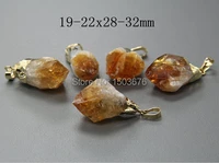 5pcslothigh quality natural citr ine quartz nugget with 24k gold edges pendant beadsraw crystal rough nugget healing pendant