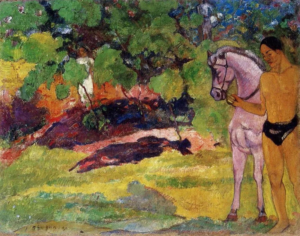 

High quality Oil painting Canvas Reproductions In the Vanilla Grove, Man and Horse (The Rendezvous) by Paul Gauguin hand painted