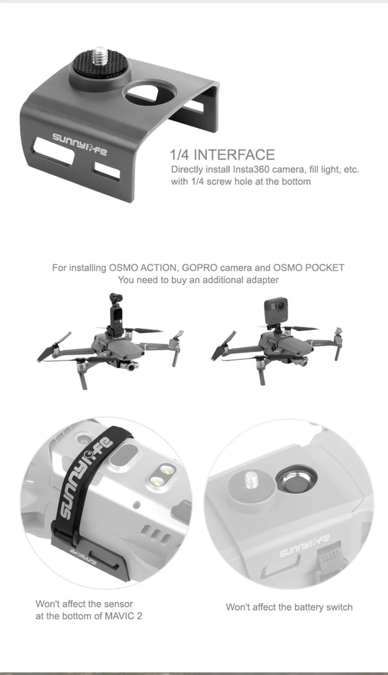 Адаптер для подключения камеры DJI Drone для DJI Mavic 2 Pro/2 Zoom с креплением для OSMO Action Insta360 ONE X Panorama camera