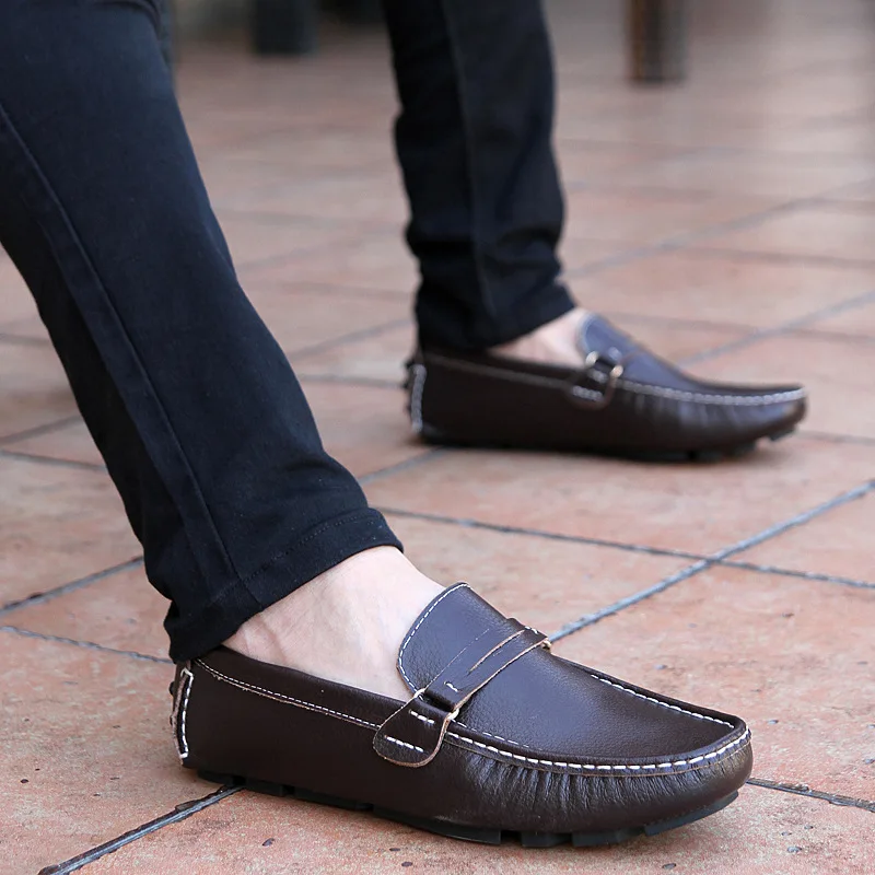 Fashion Genuine Leather Men Loafers Spring Autumm Flat Driving Shoes Solid Slip on | Обувь