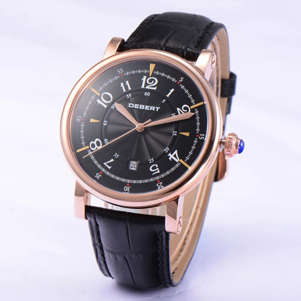 Мужские часы с кожаным ремешком и календарем 43 мм | Наручные