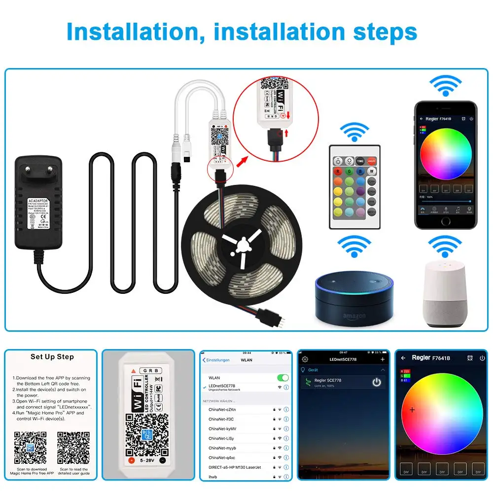 WiFi Светодиодная лента работает с Amazon Alexa Google Home IFFFT 5 м 10 М 5050 3528 смартфон Гибкая RGB лента лампа 600 комплект светодиодных лент