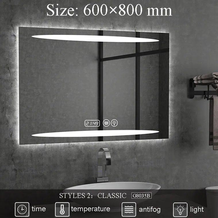 2G8035B 600X800mm На заказ, настенное умное зеркало, светодиодный, bluetooth, зеркало для ванной с подсветкой, противотуманное зеркало для ванной, зеркало для макияжа, 2G8035 - Цвет: 2G8035B 600X800mm