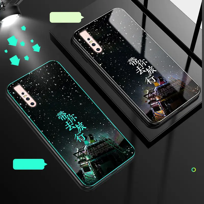 A Светящийся чехол для телефона vivo V15 Pro Чехол светящийся закаленное стекло задняя крышка для vivo V15 Pro S1 Pro чехол силиконовый чехол - Цвет: A