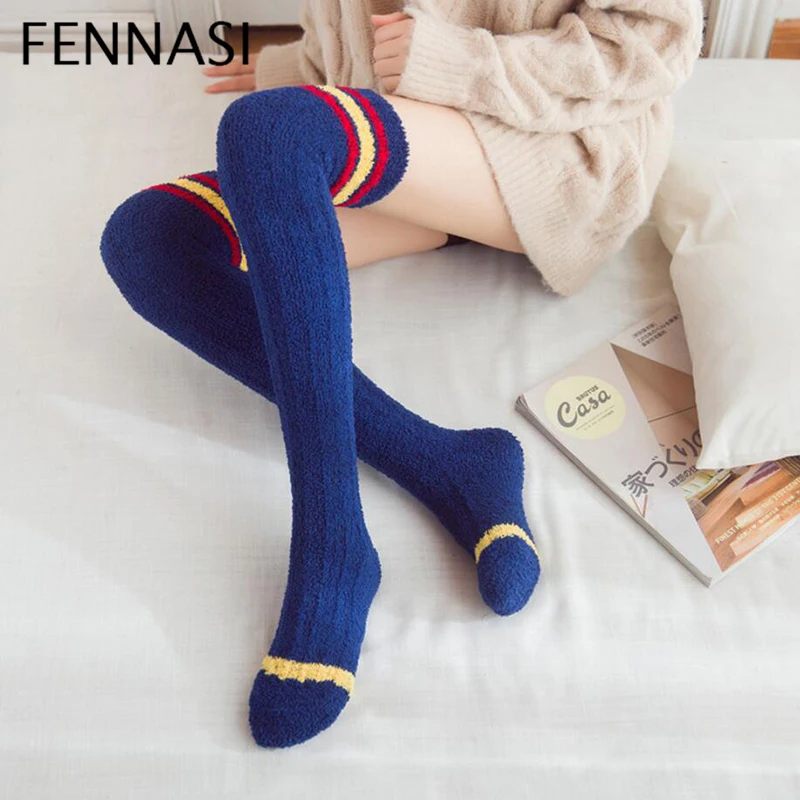 FENNASI новый утолщение леди полосатый чулки для женщин Тонкие гетры Kawaii теплые
