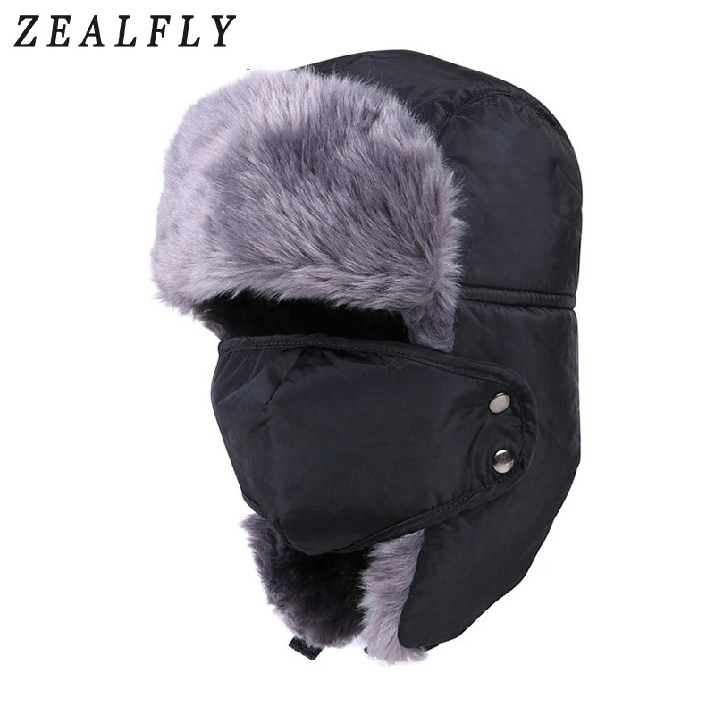 

Winter Bomber Hats Ushanka Russian Fur Hat Warm Thickened Ear Flaps Cap For Men&Women Mask Balaclava
