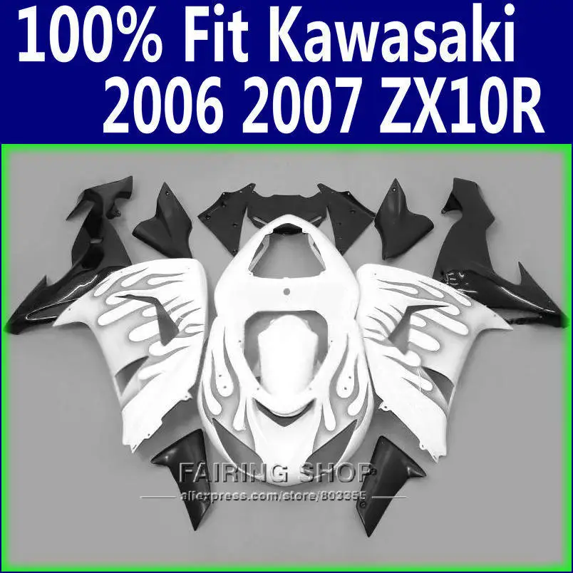 Дешево! Бело-черные Обтекатели ZX10r 2006 07 для Kawasaki Ninja zx 10r 06 2007 комплект обтекателей