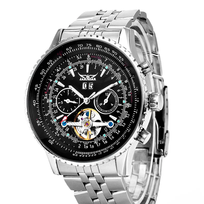 Jaragar tourbillon relogio automatico masculino часы мужчины полная сталь наручные часы мужские часы лучший бренд класса люкс маховик коробка подарков