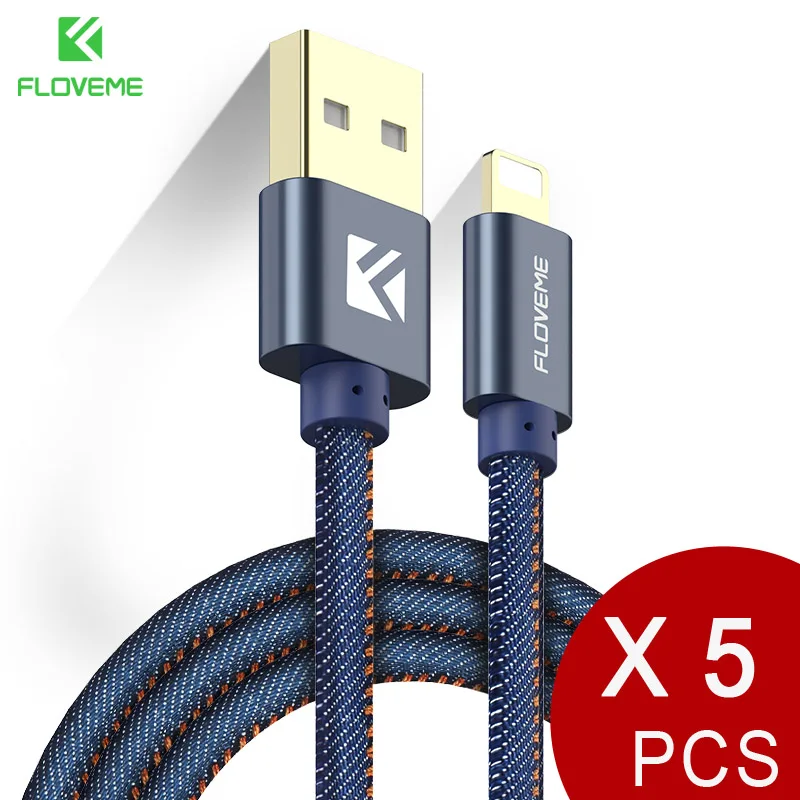 Blue FLOVEME для iphone Xs Max USB кабель для iphone 8, 6, 7, 5 В/2,1 а Быстрая зарядка 0,3 м 1 м 2 м USB кабель для iphone Кабо 5 шт./лот - Цвет: Blue