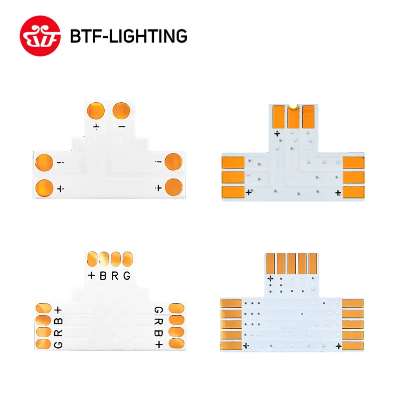 T shape PCB 2pin/3pin/4pin/5pin угловой разъем 8 мм/10 мм/12 мм T/L/X PCB форма Solderless разъем для WS2812 WS2811 Pixel светодиодные ленты светильник - Испускаемый цвет: T shape PCB