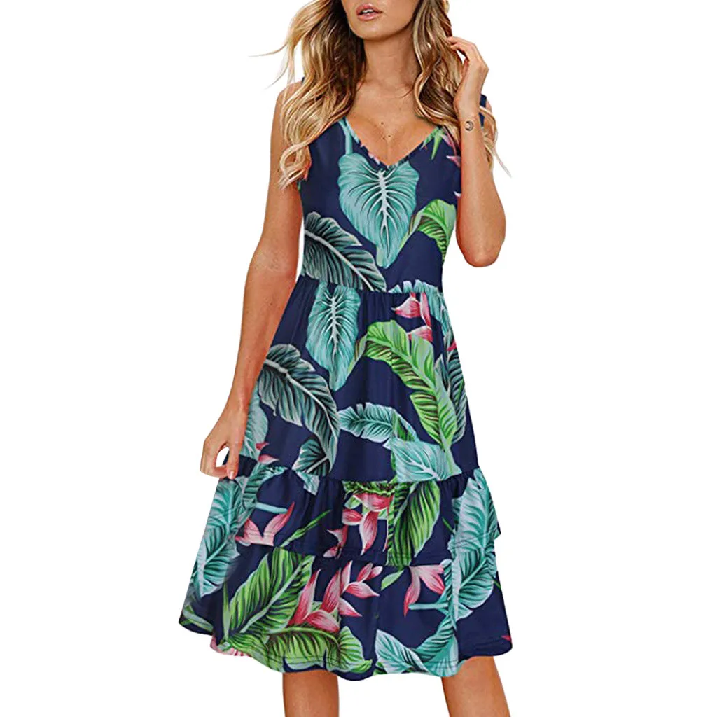 Платье женское ТРАПЕЦИЕВИДНОЕ без рукавов с V образным вырезом|Женские платья| |