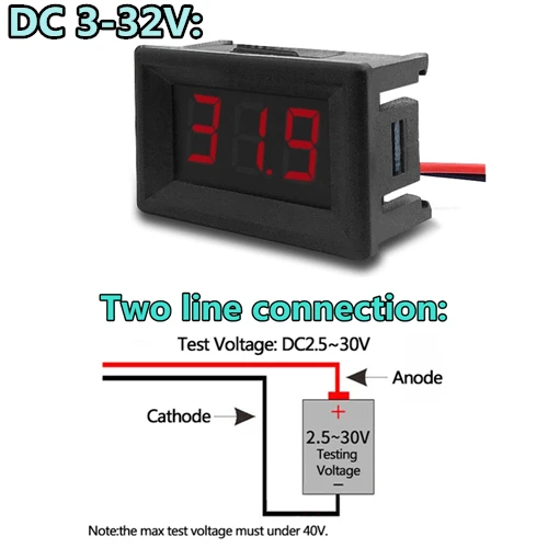 DC 3-32V DC 100V 10A Вольтметр Амперметр синий+ красный светодиодный двойной цифровой вольтметр - Цвет: DC 3-32V