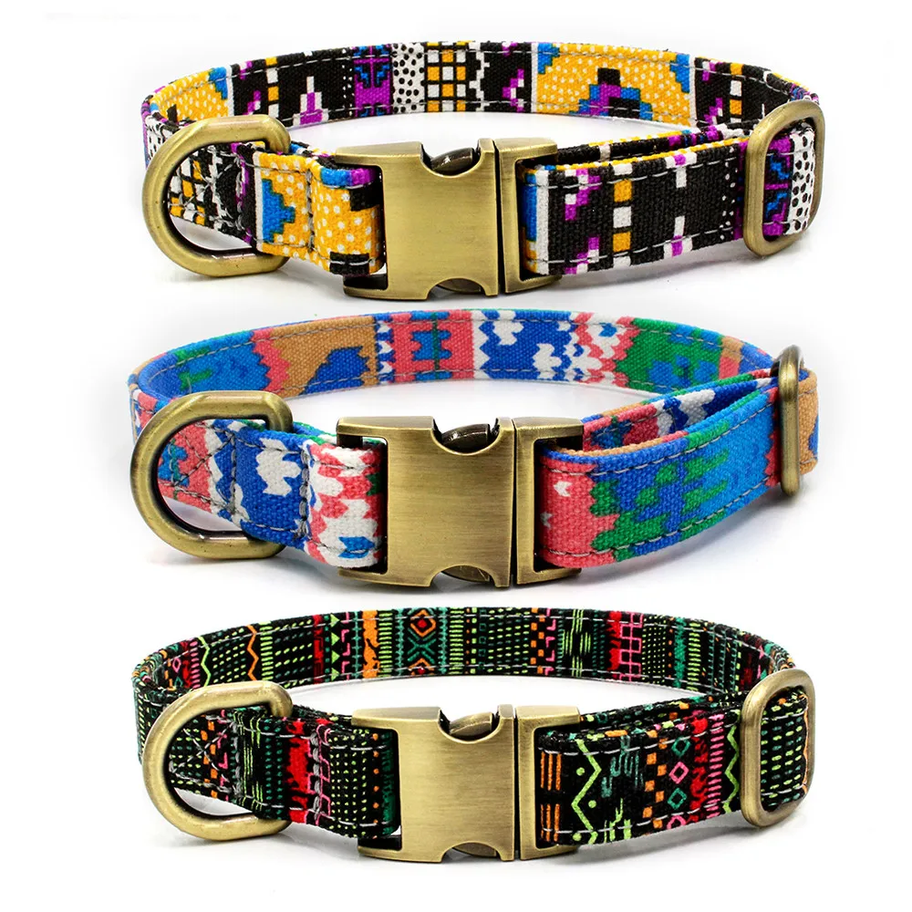 Dog Collar Lettering Pet Collar Bohemian Buckle retro Dog Cat Collar Pet Supplies accessories Cloth+Metal dropshipping Z620