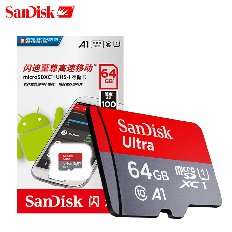 Sandisk A1 микро SD карты Class10 TF карта памяти SDXC с ультра SDHC 16 Гб оперативной памяти, 32 Гб встроенной памяти, 64 ГБ 128 ГБ 200 256 400 100 МБ/с. UHS-I слот для карт памяти