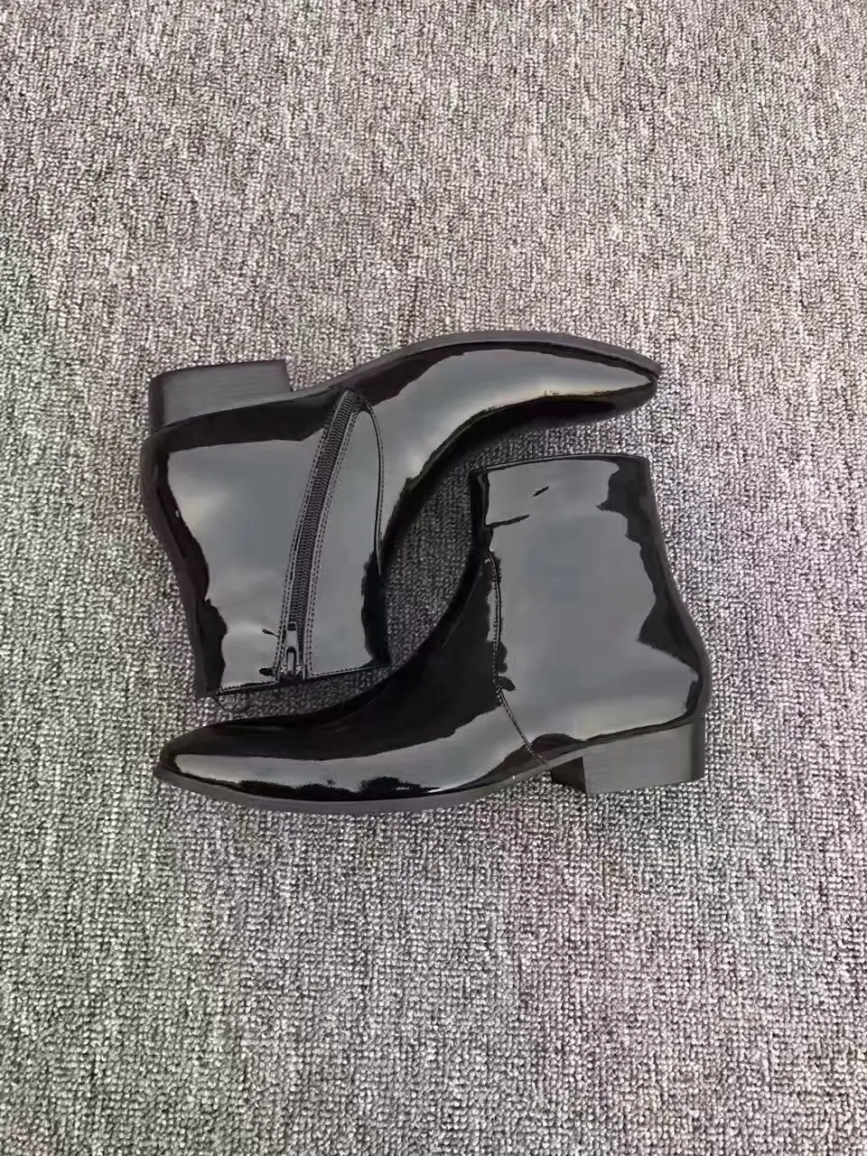 Limited New Chelsea Boots Point Toe Kanye West Genuine Leather Patent Shining Euro And America Mid Heel GD | Обувь