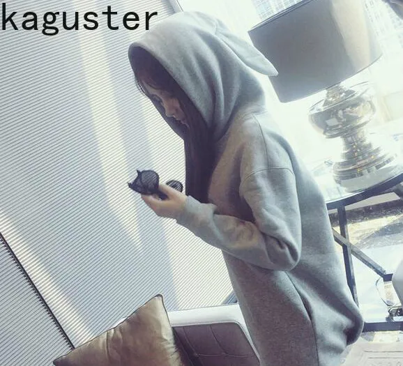 Женские толстовки с капюшоном и заячьими ушками кавайного цвета средней длинной