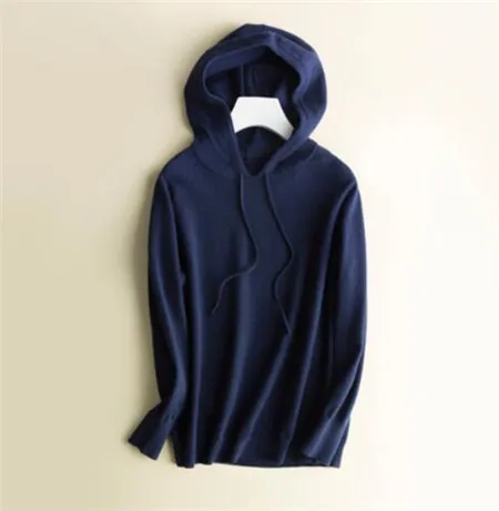 Navy Blue GCAROL, осенне-зимний вязаный пуловер для девочек, 30% шерсть, свитер с капюшоном, Яркий Женский вязаный джемпер - Color: Navy Blue