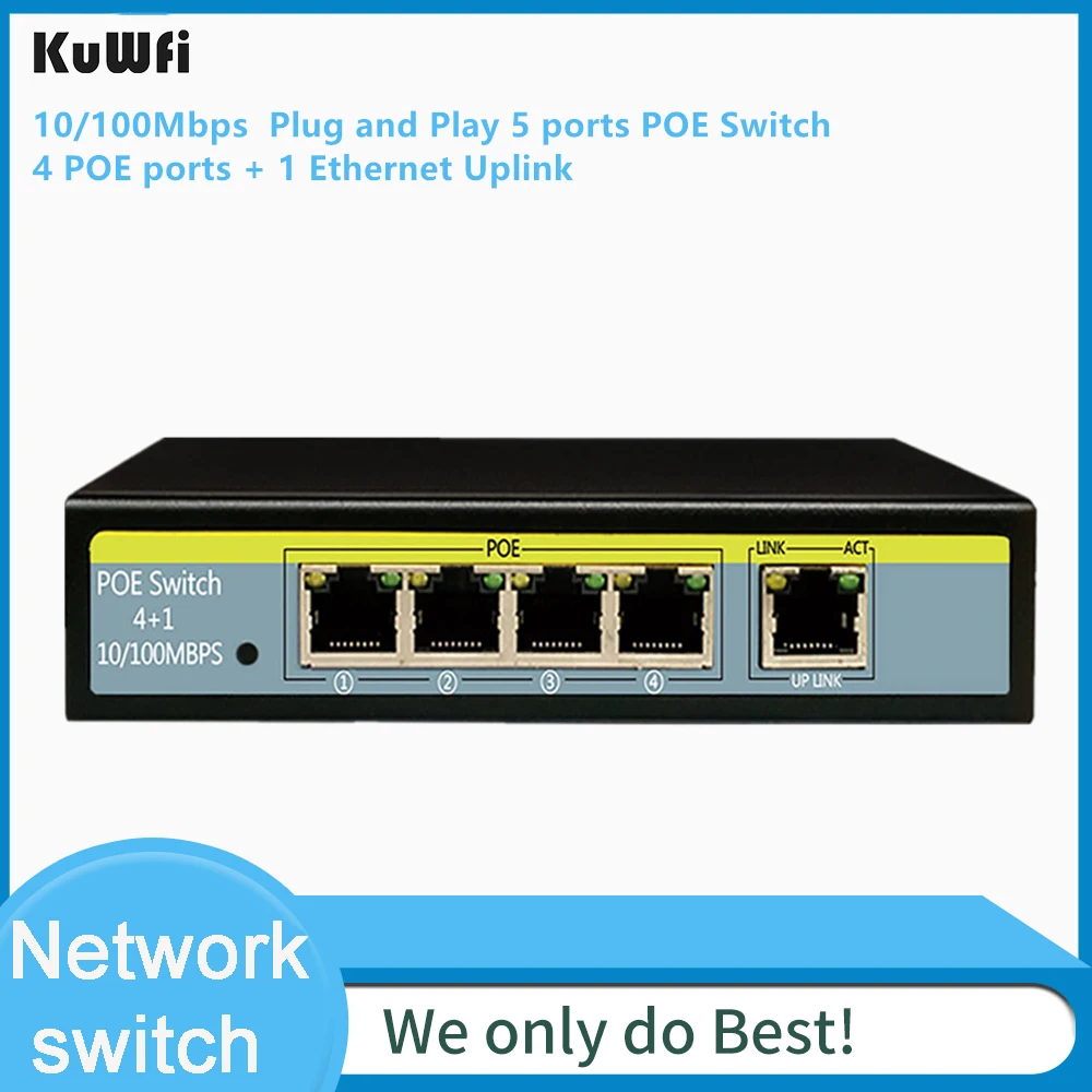 KuWFi 10 портовый коммутатор 8POE и 2 канала связи 802.3af/at 120 Вт Встроенная Мощность Vlan до