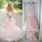Женское свадебное платье русалки, розовое платье из органзы с оборками, ручной работы, в стиле бохо, 2022