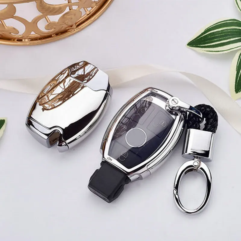 silver with keychain Хорошее качество TPU+ PC автомобильный чехол для ключей брелок кольцо для Mercedes Benz W203 W210 W211 W124 W202 W204 AMG аксессуары - Название цвета: silver with keychain
