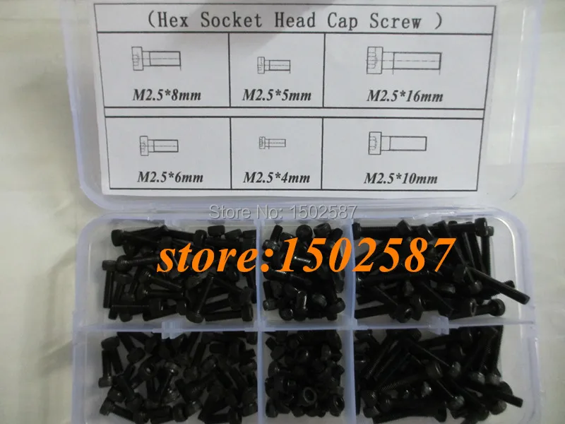 

180pcs/box M2.5 Hex Head Socket Cap Screw Black 12.9 Grade Accessories Kits Bolts M2.5X4/5/6/8/10/16mm