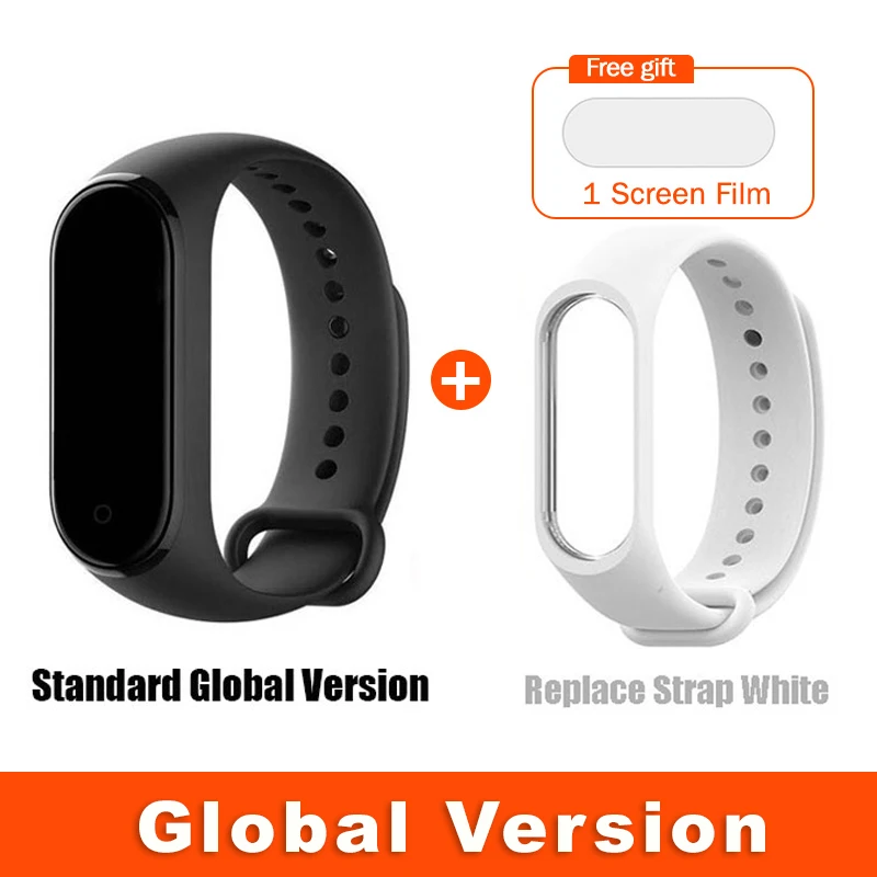 Global White Strap Глобальная версия опционально Xiaomi mi Band 4 умный Браслет Пульс фитнес 135 мАч большой цветной экран Bluetooth 5,0 mi band - Цвет: Global White Strap