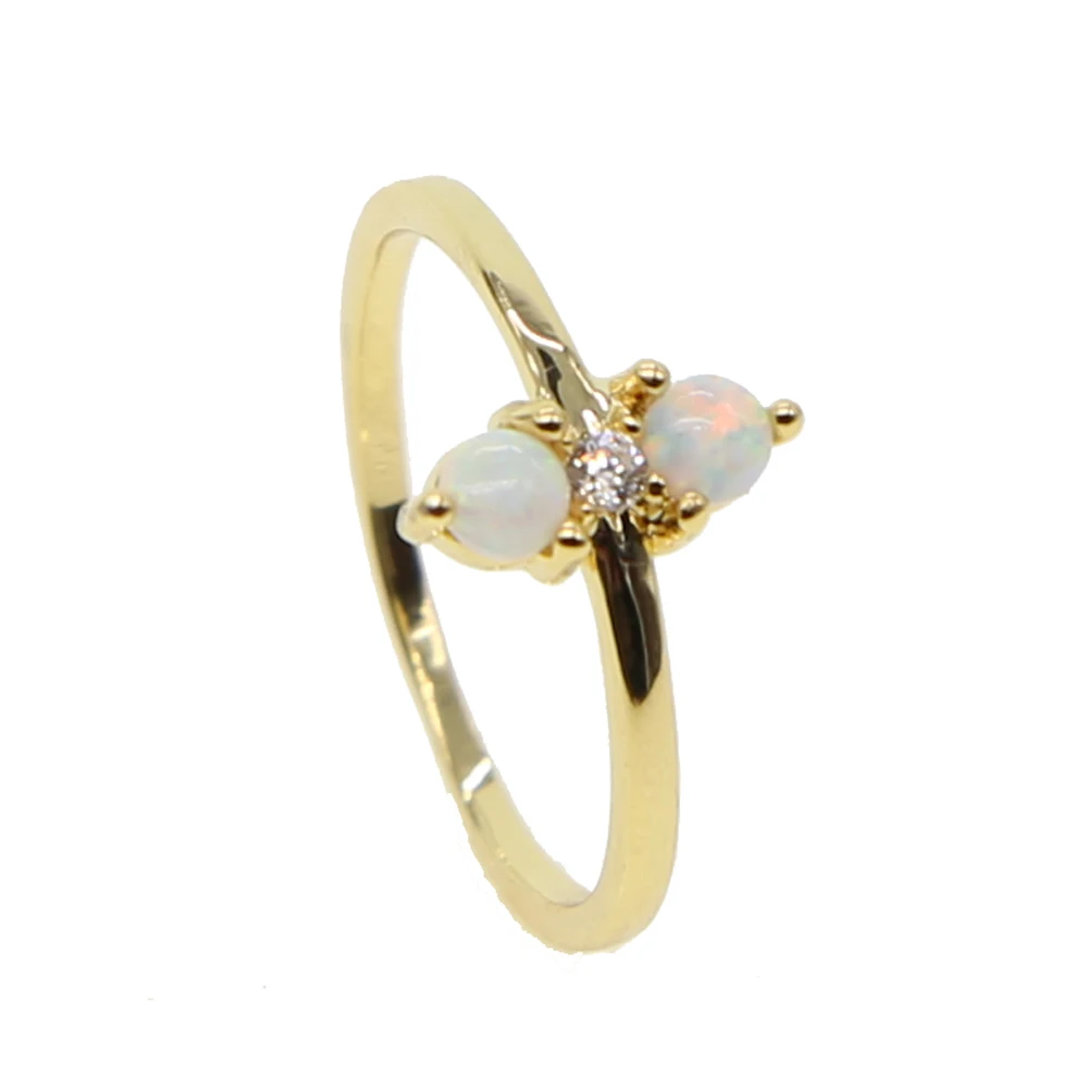 top quality simple delicate rings gold color thin round band young girl lady gift dainty White fire opal ring girly | Украшения и