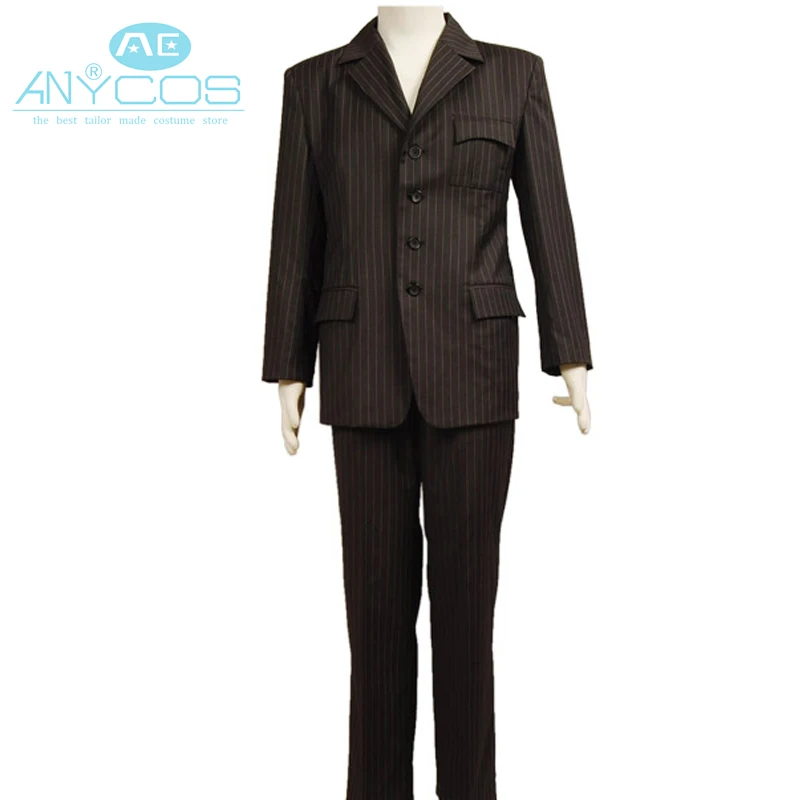Коричневый шерстяной костюм в полоску мужской для косплея на Хэллоуин|costume for