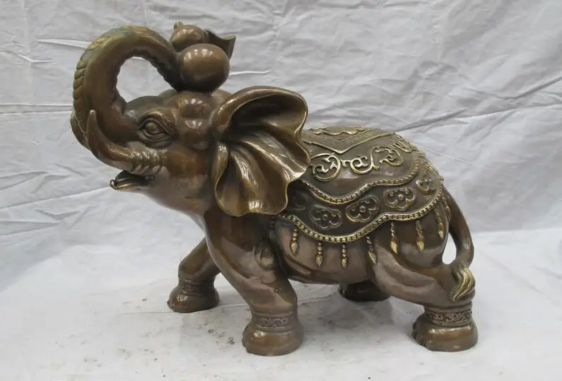 Китайская фольклорная статуя слона Fengshui счастливое благословение медный