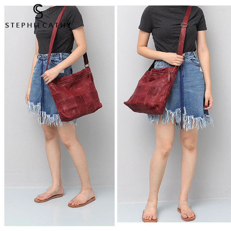 SC винтажные женские сумки ручной работы Лоскутные кожаные из натуральной кожи с