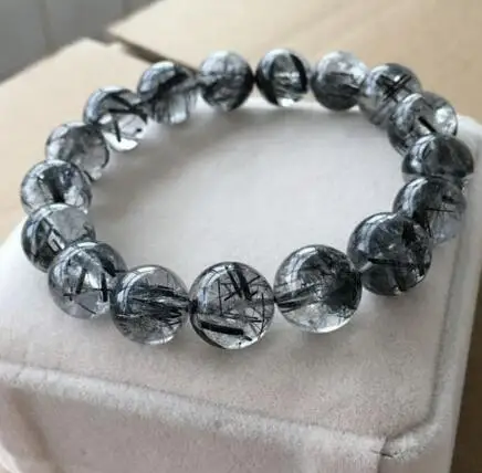Натуральный Бразилия 10 мм Черный Rutilated кварцевые хрустальные бусины браслет