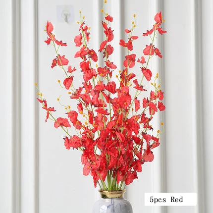 5pcs red Длинный Стебель Вишни в Цвету. Искусственные Цветы Букет Красный Желтый Розовый Белый Танцующий Цветок Орхидеи для Дома партия Украшение Стола - Цвет: 5pcs red
